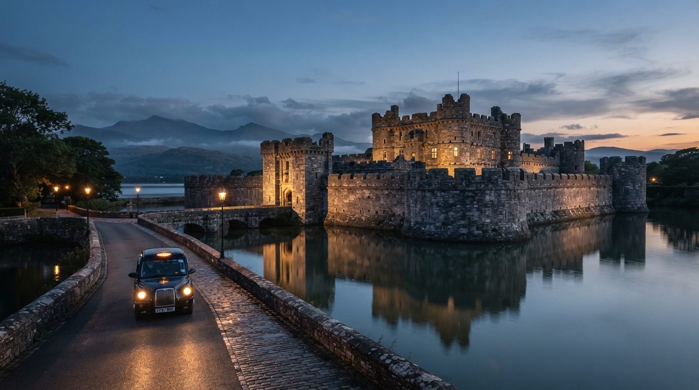 Atmospheric high-end twilight photography of historic Beaumaris Castle