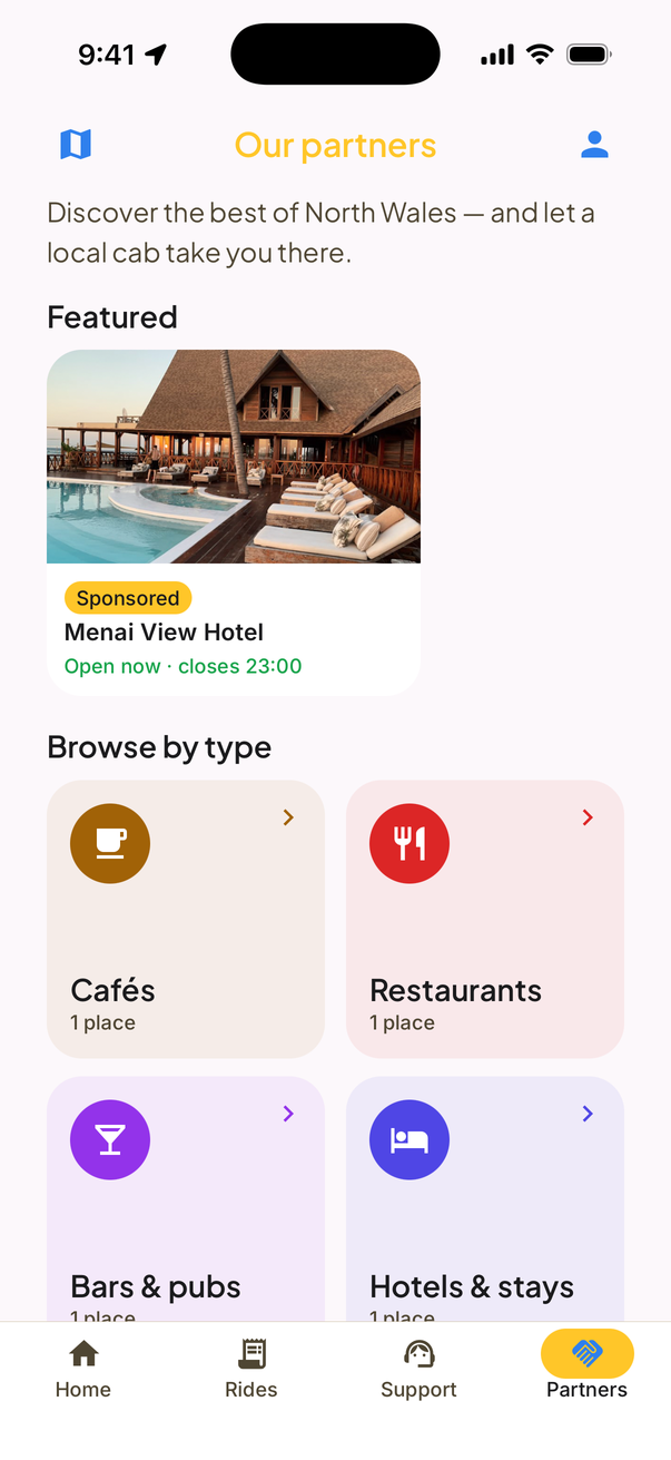 Browsing local places by category in the PingCab app